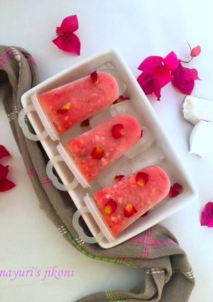A picture of Watermelon, Coconut and Rose Popsicles #Coconut Tamarind Contest.