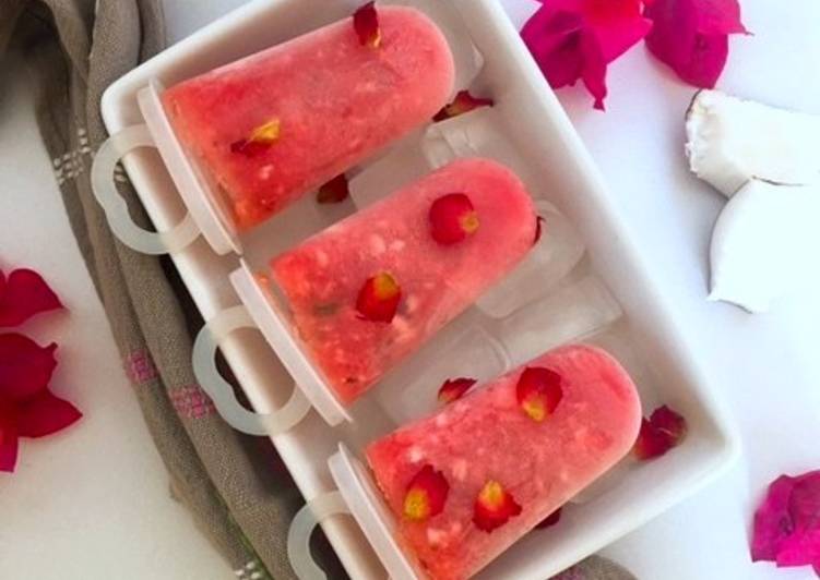 Watermelon, Coconut and Rose Popsicles #Coconut Tamarind Contest