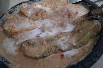 Resep 79. Pecel Terong Bakar Tempe Kukus Murah