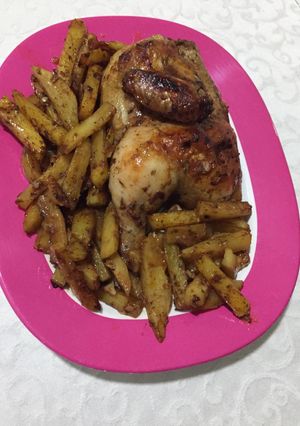 صورة لوصفة دجاج محمّر مع البطاطا