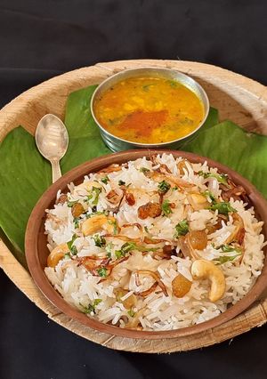 A picture of Kerala style Nei choru (One pot meal ghee Rice).