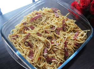 Foto resep Spaghetti Aglio e Olio Smoked Beef