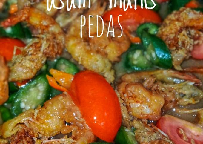 Tumis udang asam manis pedas