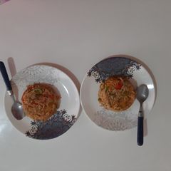 Veg Fried rice with 3 color bell peppers A picture of Veg Fried rice with 3 color bell peppers.