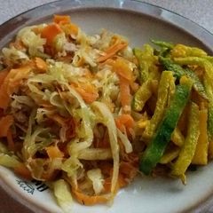 A picture of Tuna Cabbage and potatoes fries.
