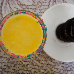 A picture of Vanilla Milk Shots with Sprinkles.