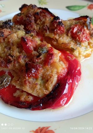 A picture of Oven-Baked Stuffed Peppers with Canned Tuna.