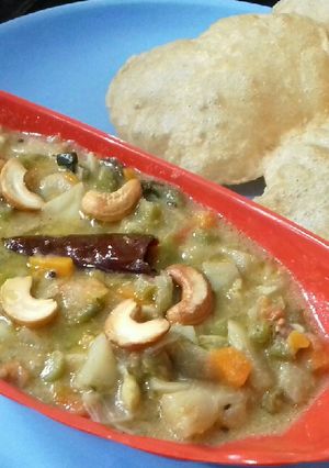 A picture of Poori saagu common breakfast in karnataka.