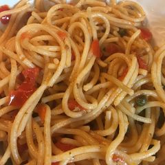 A picture of Spaghetti with Capers, Mushrooms & Tomatoes.