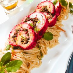 Hakka Noodles with Chicken Swirls A picture of Hakka Noodles with Chicken Swirls.
