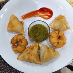 Spirals and desi samosa A picture of Spirals and desi samosa.