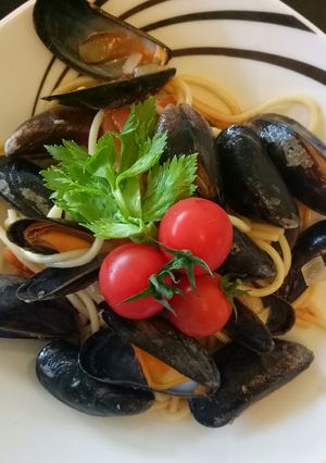 Foto resep Spageti dengan kerang dan tomat