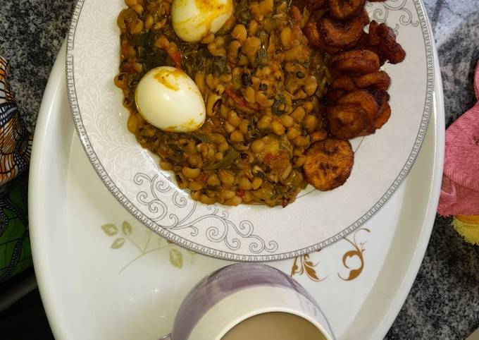 Beans porridge paired with plantain and boiled eggs