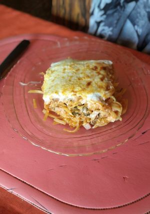 Una foto de Lasagna de tallarines, carne picada