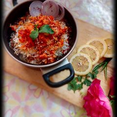 A picture of Chicken 65 biryani.