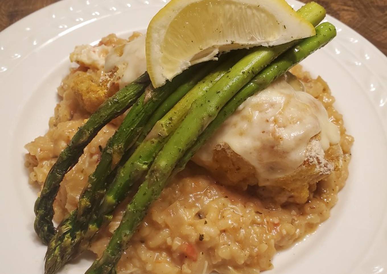 Brad's crab stuffed chicken roulade w/ tomato basil risotto