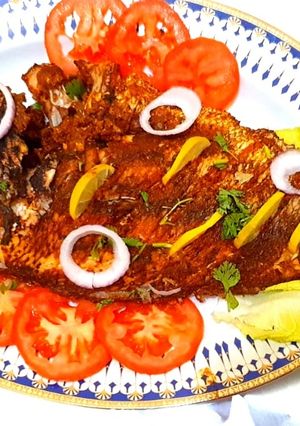 A picture of Restaurant style grilled fish with special masala.