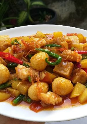 Foto resep Udang, puyuh, kentang, tempe saus tiram