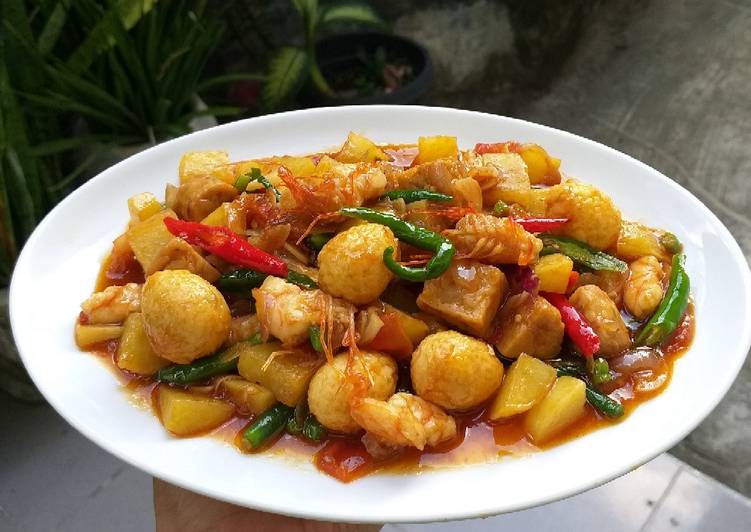 Resep Udang, puyuh, kentang, tempe saus tiram, Lezat