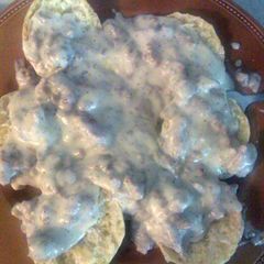 my breakfast pork sausage gravy A picture of my breakfast pork sausage gravy.