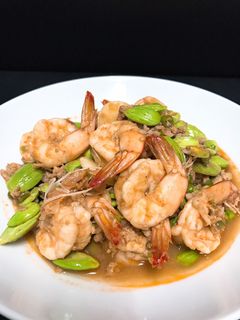 รูปของ กุ้งผัดสะตอกะปิหมูสับ