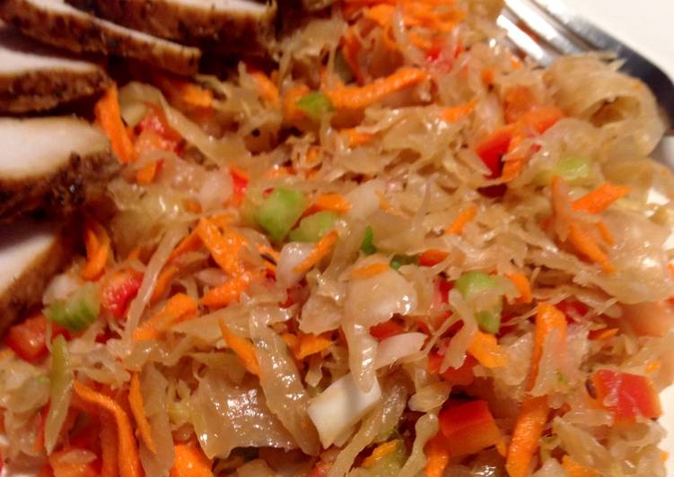 Simple Way to Make Speedy Cider-brined Roasted Pork Tenderloin with Apple-sauerkraut Slaw