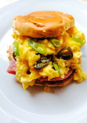 A picture of Cheesy Jalapeño scramble breakfast roll.