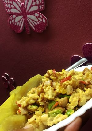 A picture of Sweet potatoes with scrambled eggs.