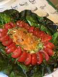 Salade de laitue rougette aux tomates,courgette râpée et orange