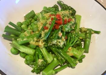 Fresh, Cooking Recipe Green Veg with a Creamy Avocado  Charred Chilli Dressing Delicious