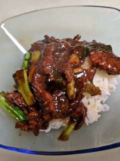 A picture of Mongolian Beef Rice Bowl.