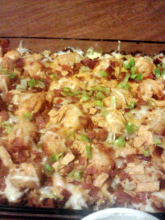 A picture of Chili Cheese Burger Tater Tot Casserole.