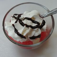 A picture of Watermelon ice cream sundae.