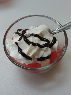 A picture of Watermelon ice cream sundae.