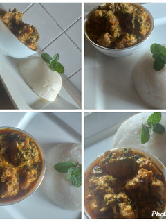 A picture of Tuwon shinkafa with egusi soup.