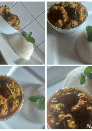 A picture of Tuwon shinkafa with egusi soup.