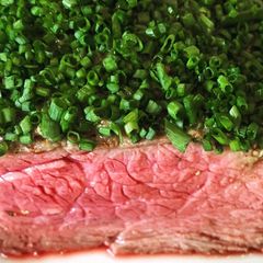 A picture of Top rump of Beef with whole grain mustard & chive.