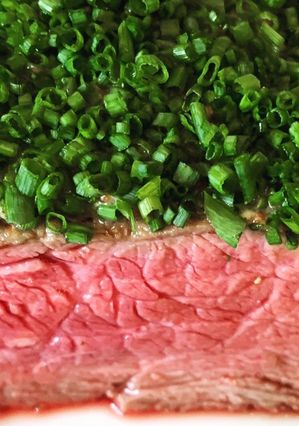 A picture of Top rump of Beef with whole grain mustard & chive.