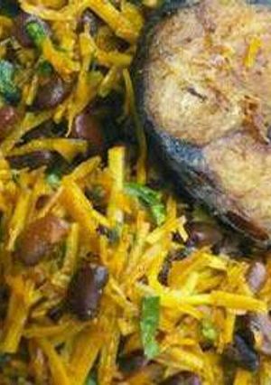 A picture of Abacha and black bean.