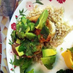A picture of Seared Chicken With Avocado Topping.