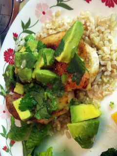 A picture of Seared Chicken With Avocado Topping.