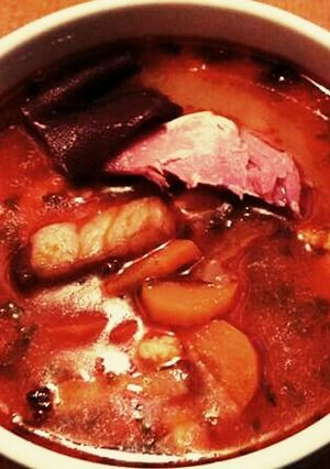 Bableves füstölt csülökkel recept fotója