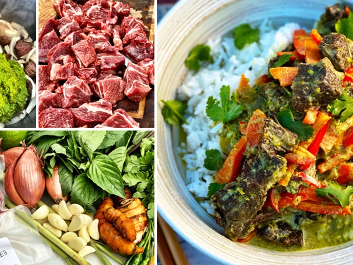 Simple Way Make Recipe Wagyu Beef Cheek Thai Green Curry with Rice that is Delicious, Really Delicious}