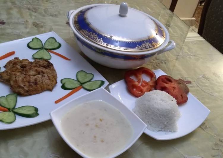 فراخ مشوية مع شوربة ذرة بالفراخ والكريمة
