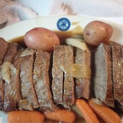 A picture of Boiled London Broil Dinner with Buttered Beef Rice.