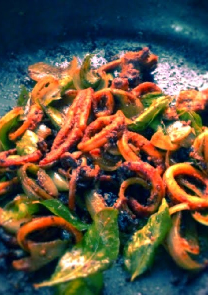 A picture of Fried Squids with onion - a chewy delight!!!.