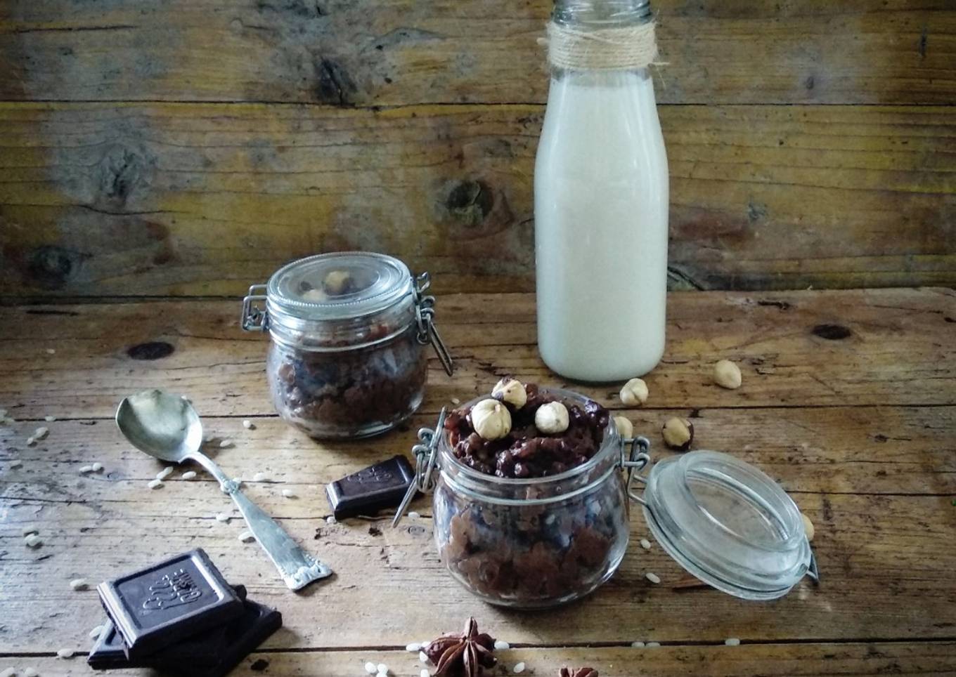 Arroz con leche de avellanas y chocolate