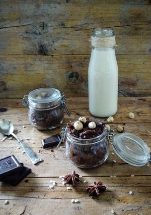 Una foto de Arroz con leche de avellanas y chocolate