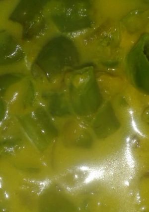A picture of Green Chilli Sabzi with milk.