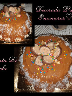 Una foto de Torta De Leche C/Pasas negras...DECORADA PARA ENAMORAR♡